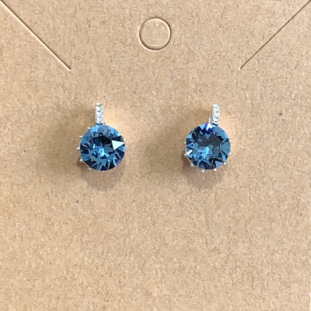Silver tone blue cz earrings